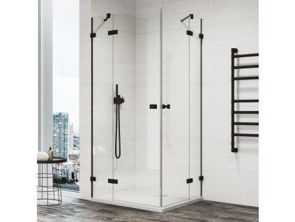 SanSwiss ANNEA Black 110 cm jednokřídlé dveře s pevnou stěnou - černá/sklo transparent AN13WG11100607
