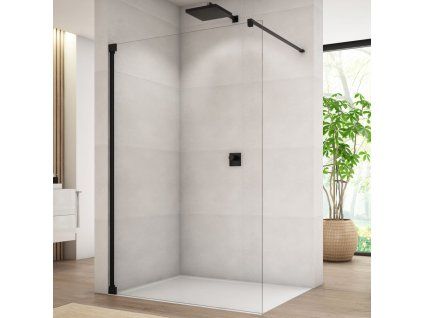 SanSwiss Cadura 120 cm pevná stěna walk-in samostatná s vyrovnávacím profilem - černý/sklo Transparent CAT41200607