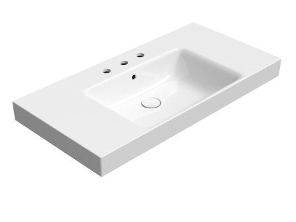 GSI Nubes obdélníkové umyvadlo 100 x 50 cm odkládací plochy broušená spodní hrana 3 otvory pro baterii s přepadem keramické bílá ExtraGlaze 96519311