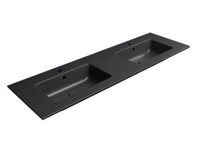 GSI Pura dvojumyvadlo Slim 142 x 46 cm s otvorem pro baterii s přepadem keramika černá mat 8889126