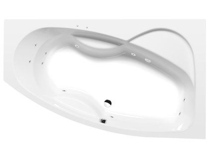 Polysan MAMBA R hydromasážní vana asymetrická 160 x 95 x 44 cm pravá Active Hydro akrylát chrom bílá 28111.1010